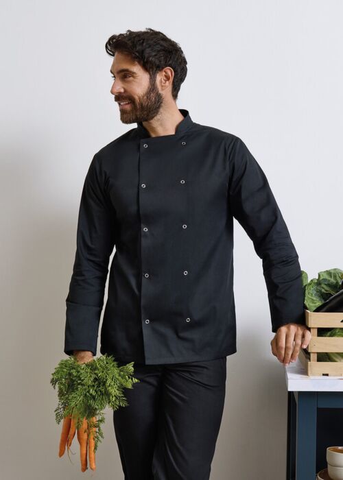 Studded front long sleeve chef's jacket Thumbnail