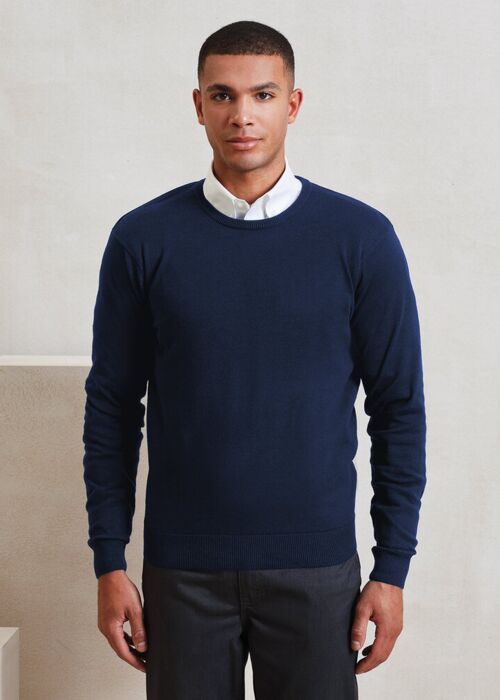 Crew neck cotton-rich knitted sweater Thumbnail