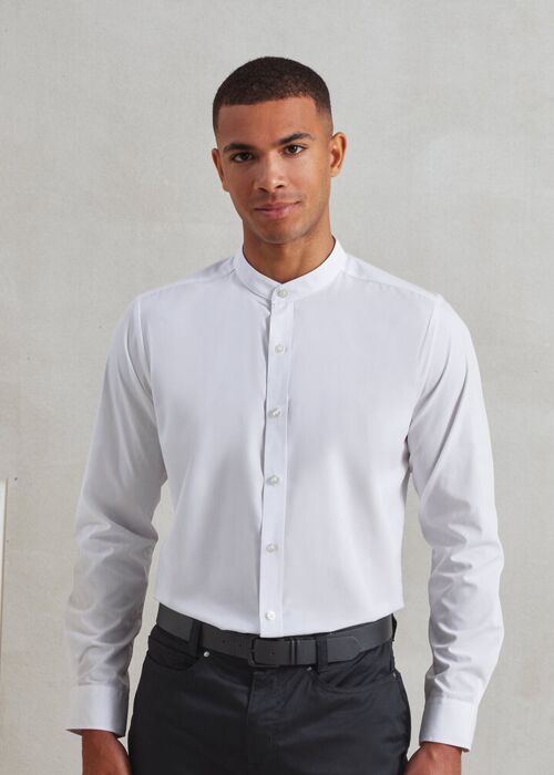 Banded collar grandad long sleeve shirt Thumbnail