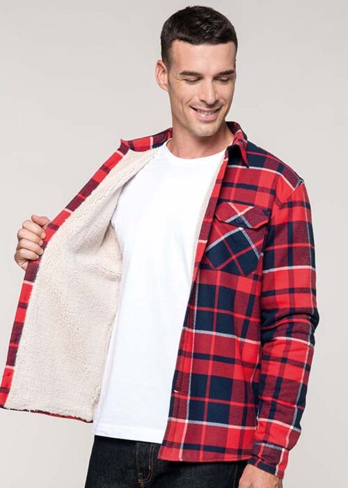 Sherpa-lined checked shirt jacket Thumbnail