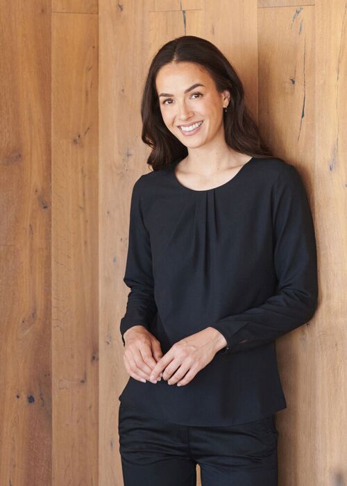 Women's pleat front long sleeve blouse Thumbnail