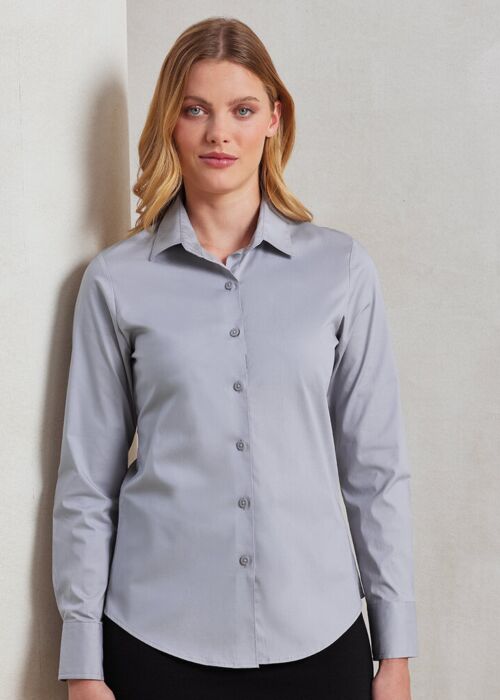 Women's stretch fit cotton poplin long sleeve blouse Thumbnail