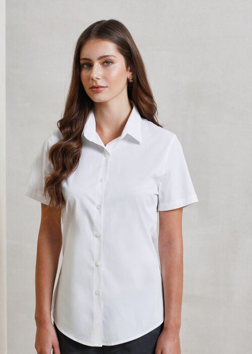 Women's stretch fit cotton poplin short sleeve blouse Thumbnail